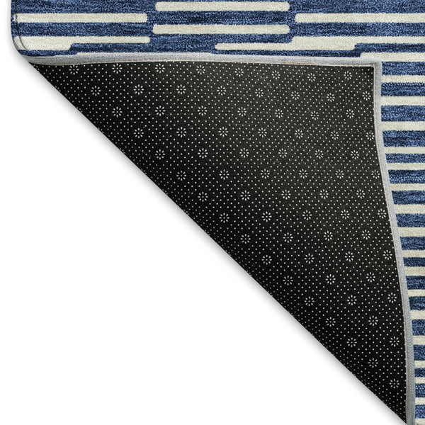 HomeRoots 9' X 12' Navy Blue & Silver Abstract Geometric Washable Area Rug - Durable, Stylish & UV-Protected! 673000