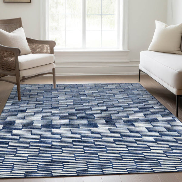 HomeRoots 9' X 12' Navy Blue & Silver Abstract Geometric Washable Area Rug - Durable, Stylish & UV-Protected! 673000