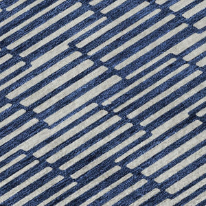 HomeRoots 9' X 12' Navy Blue & Silver Abstract Geometric Washable Area Rug - Durable, Stylish & UV-Protected! 673000
