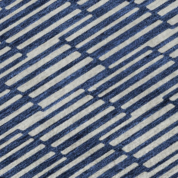 HomeRoots 9' X 12' Navy Blue & Silver Abstract Geometric Washable Area Rug - Durable, Stylish & UV-Protected! 673000