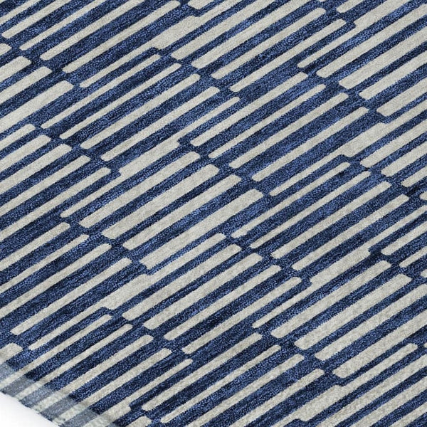 HomeRoots 9' X 12' Navy Blue & Silver Abstract Geometric Washable Area Rug - Durable, Stylish & UV-Protected! 673000