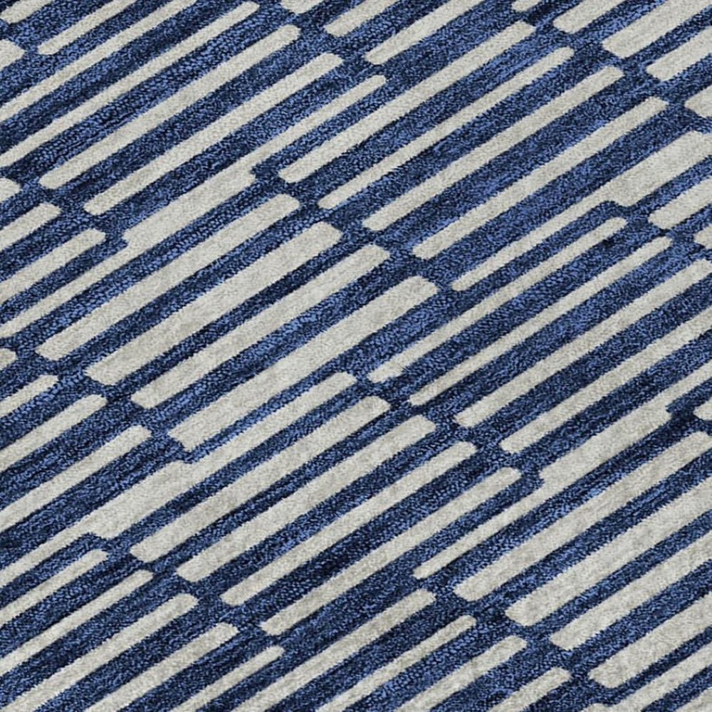 HomeRoots 10' X 14' Navy Blue & Silver Abstract Geometric Area Rug - Washable, UV-Protected & Durable Design 673001