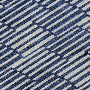 HomeRoots 10' X 14' Navy Blue & Silver Abstract Geometric Area Rug - Washable, UV-Protected & Durable Design 673001