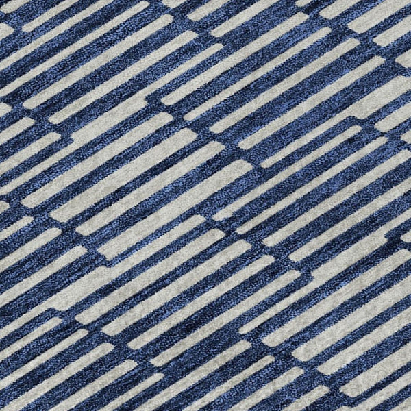 HomeRoots 10' X 14' Navy Blue & Silver Abstract Geometric Area Rug - Washable, UV-Protected & Durable Design 673001