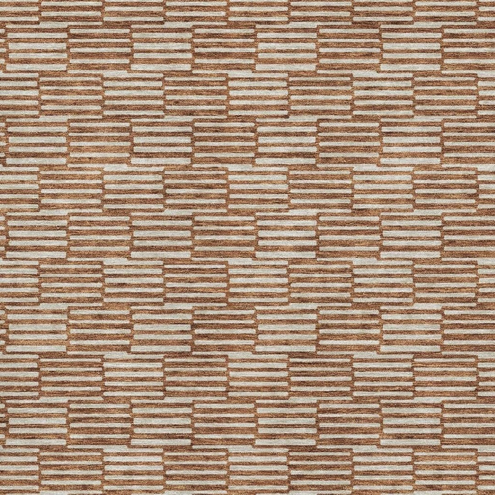 HomeRoots 5' X 8' Stylish Geometric Rust and Beige Washable Area Rug with UV Protection for Modern Homes 673003