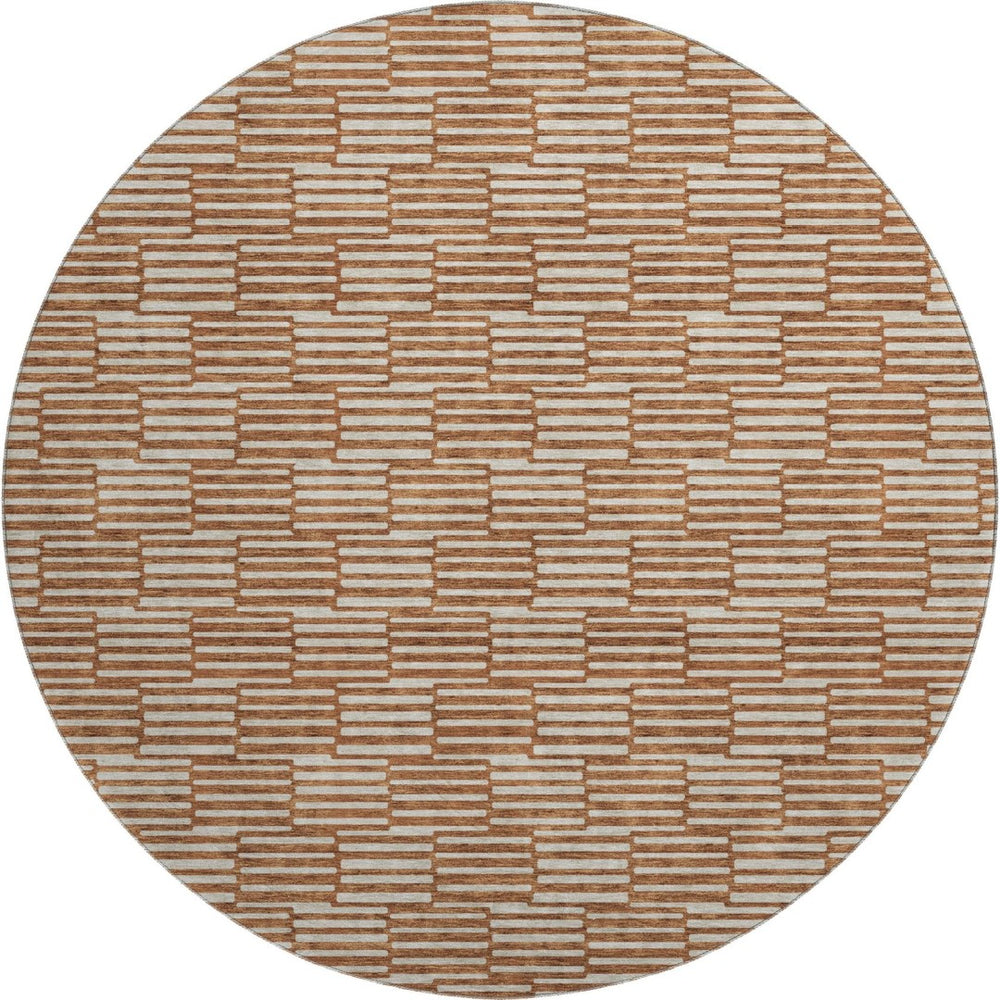 HomeRoots 8' Stylish Rust and Beige Abstract Round Rug - Washable, UV Protected, Stain Resistant, Durable Design 673004