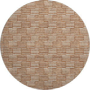 HomeRoots 8' Stylish Rust and Beige Abstract Round Rug - Washable, UV Protected, Stain Resistant, Durable Design 673004