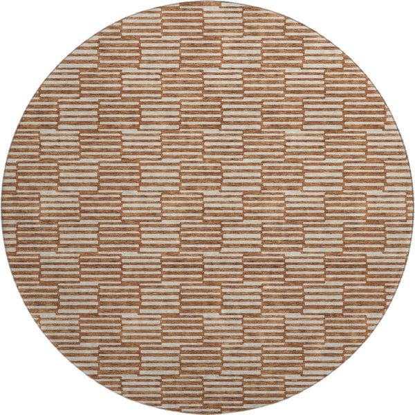 HomeRoots 8' Stylish Rust and Beige Abstract Round Rug - Washable, UV Protected, Stain Resistant, Durable Design 673004