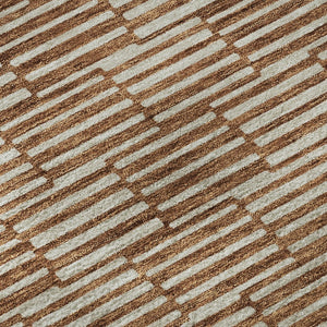 HomeRoots 8' Stylish Rust and Beige Abstract Round Rug - Washable, UV Protected, Stain Resistant, Durable Design 673004