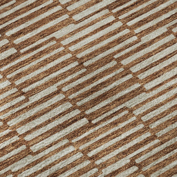 HomeRoots 8' Stylish Rust and Beige Abstract Round Rug - Washable, UV Protected, Stain Resistant, Durable Design 673004