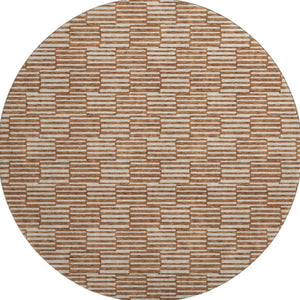 HomeRoots 8' Stylish Rust and Beige Abstract Round Rug - Washable, UV Protected, Stain Resistant, Durable Design 673004