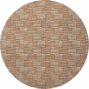 HomeRoots 8' Stylish Rust and Beige Abstract Round Rug - Washable, UV Protected, Stain Resistant, Durable Design 673004