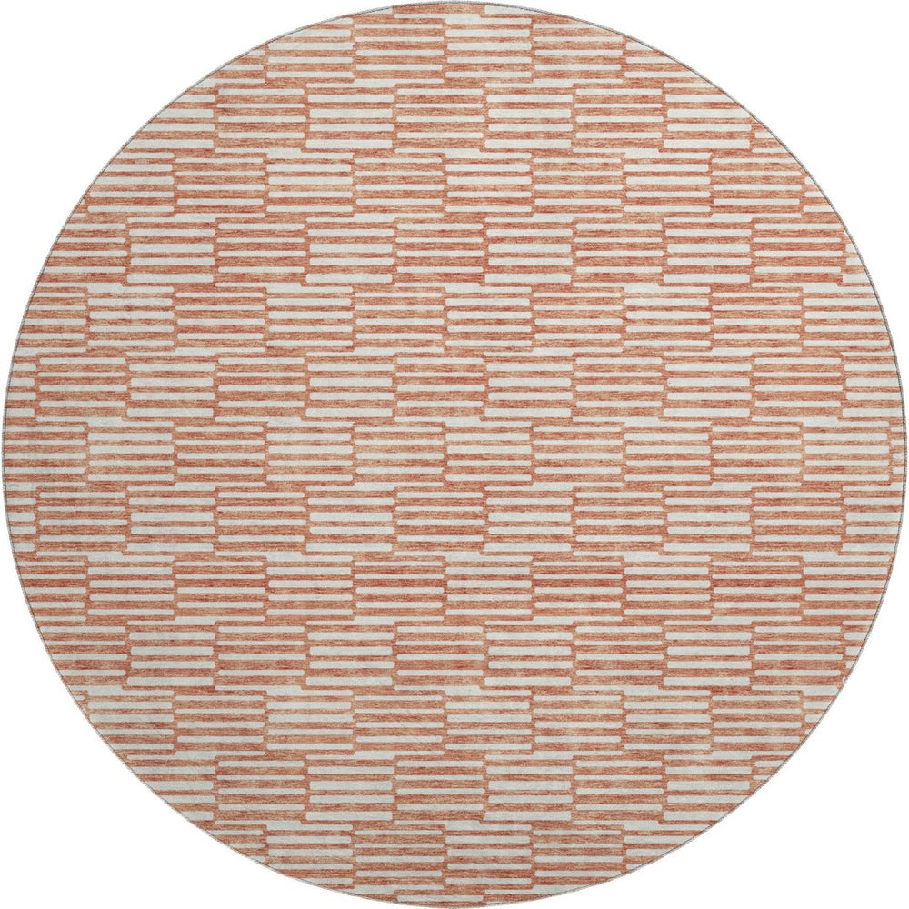 HomeRoots 8' Salmon and Beige Abstract Geometric Round Rug – Washable, UV Protected, Perfect for High-Traffic Areas 673010