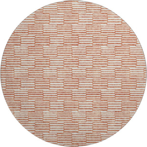 HomeRoots 8' Salmon and Beige Abstract Geometric Round Rug – Washable, UV Protected, Perfect for High-Traffic Areas 673010