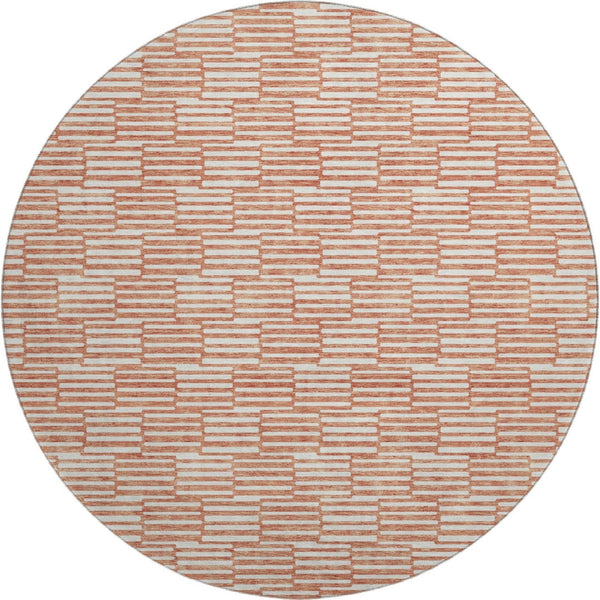 HomeRoots 8' Salmon and Beige Abstract Geometric Round Rug – Washable, UV Protected, Perfect for High-Traffic Areas 673010