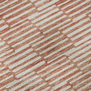 HomeRoots 8' Salmon and Beige Abstract Geometric Round Rug – Washable, UV Protected, Perfect for High-Traffic Areas 673010
