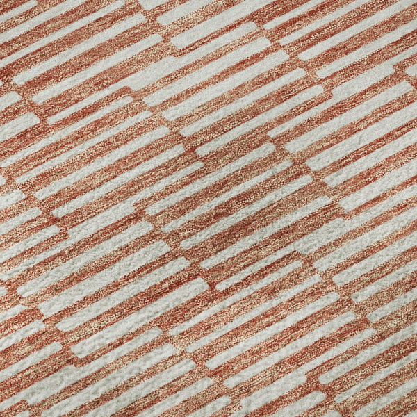 HomeRoots 8' Salmon and Beige Abstract Geometric Round Rug – Washable, UV Protected, Perfect for High-Traffic Areas 673010