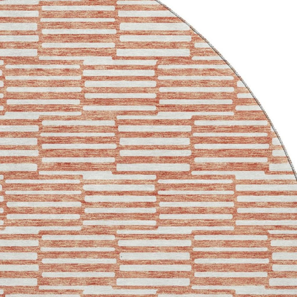 HomeRoots 8' Salmon and Beige Abstract Geometric Round Rug – Washable, UV Protected, Perfect for High-Traffic Areas 673010