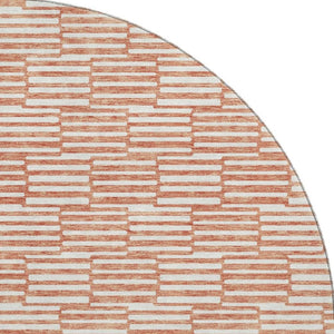 HomeRoots 8' Salmon and Beige Abstract Geometric Round Rug – Washable, UV Protected, Perfect for High-Traffic Areas 673010