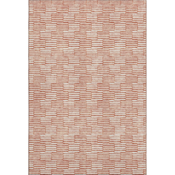 HomeRoots 8' X 10' Salmon And Beige Geometric Area Rug - Soft, Washable, Stain Resistant with UV Protection 673011