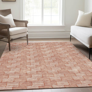 HomeRoots 8' X 10' Salmon And Beige Geometric Area Rug - Soft, Washable, Stain Resistant with UV Protection 673011