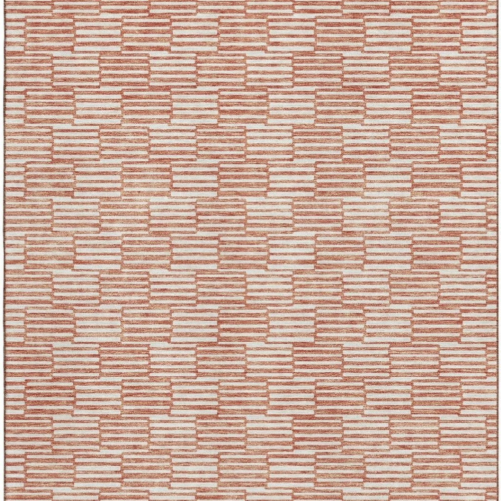 HomeRoots 8' X 10' Salmon And Beige Geometric Area Rug - Soft, Washable, Stain Resistant with UV Protection 673011