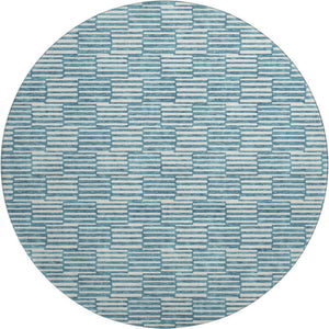 HomeRoots 8' Teal and Beige Geometric Round Rug - Washable, UV Protected, Stylish, and Durable for Any Space! 673016
