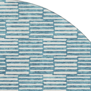 HomeRoots 8' Teal and Beige Geometric Round Rug - Washable, UV Protected, Stylish, and Durable for Any Space! 673016