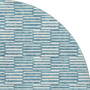 HomeRoots 8' Teal and Beige Geometric Round Rug - Washable, UV Protected, Stylish, and Durable for Any Space! 673016