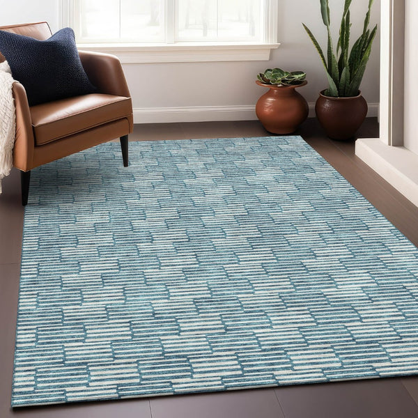 HomeRoots 10' X 14' Contemporary Teal and Beige Abstract Geometric Area Rug with Washable UV Protection Features 673019