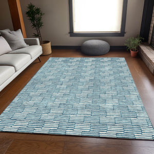 HomeRoots 10' X 14' Contemporary Teal and Beige Abstract Geometric Area Rug with Washable UV Protection Features 673019