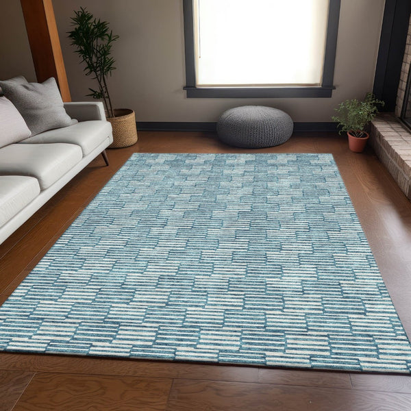 HomeRoots 10' X 14' Contemporary Teal and Beige Abstract Geometric Area Rug with Washable UV Protection Features 673019