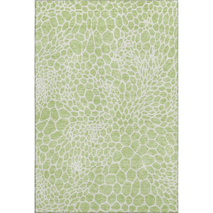 HomeRoots 5' Artichoke Green & Ivory Geometric Area Rug – Washable, UV Protected, Perfect for High-Traffic Homes 673021