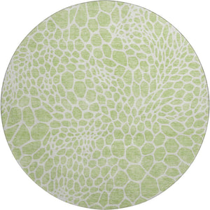 HomeRoots 8' Artichoke Green & Ivory Geometric Washable Round Rug - UV Protected, Durable & Easy Care Design 673022