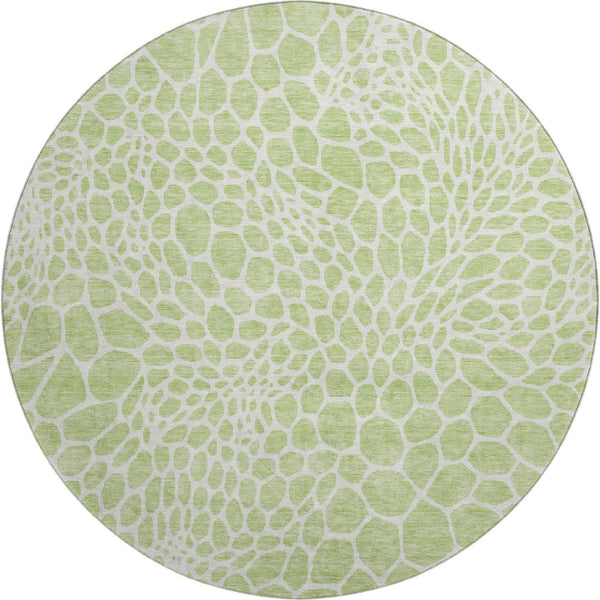 HomeRoots 8' Artichoke Green & Ivory Geometric Washable Round Rug - UV Protected, Durable & Easy Care Design 673022