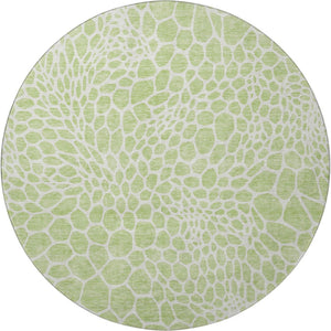 HomeRoots 8' Artichoke Green & Ivory Geometric Washable Round Rug - UV Protected, Durable & Easy Care Design 673022