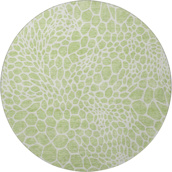 HomeRoots 8' Artichoke Green & Ivory Geometric Washable Round Rug - UV Protected, Durable & Easy Care Design 673022