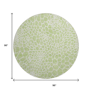 HomeRoots 8' Artichoke Green & Ivory Geometric Washable Round Rug - UV Protected, Durable & Easy Care Design 673022