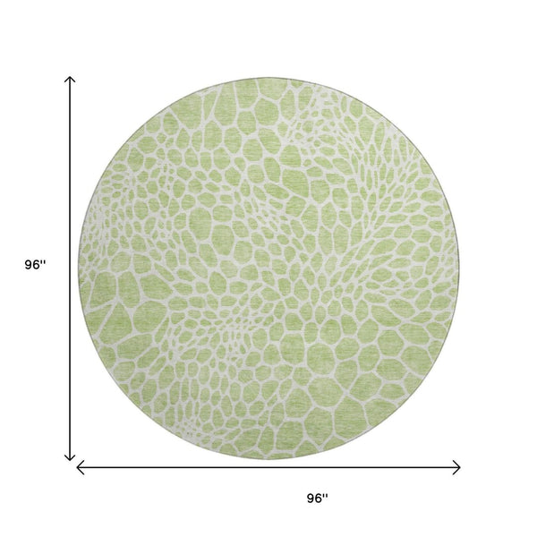 HomeRoots 8' Artichoke Green & Ivory Geometric Washable Round Rug - UV Protected, Durable & Easy Care Design 673022