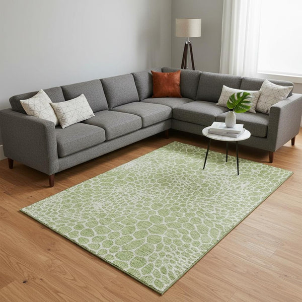 HomeRoots 8' X 10' Artichoke Green & Ivory Geometric Washable Area Rug – UV Protected, Durable & Stylish Design 673023