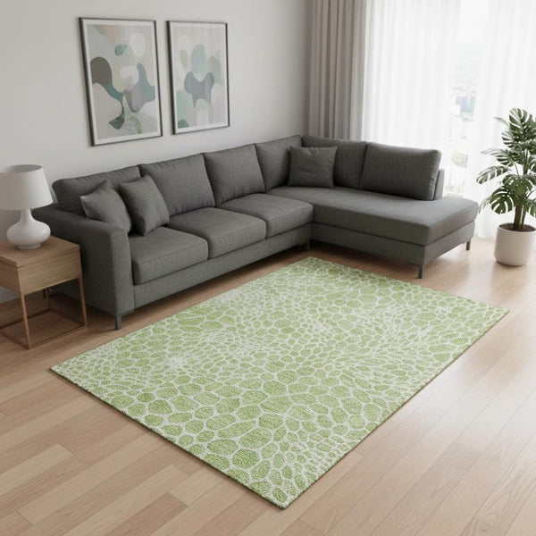 HomeRoots 9' X 12' Artichoke Green Geometric Area Rug - Washable, UV Protected, Durable Design for All Spaces 673024