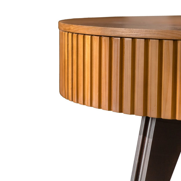 English Elm 39.37" Round Retro Coffee Table Solid Wood Legs Lower Shelf Natural Living Room W757P370275