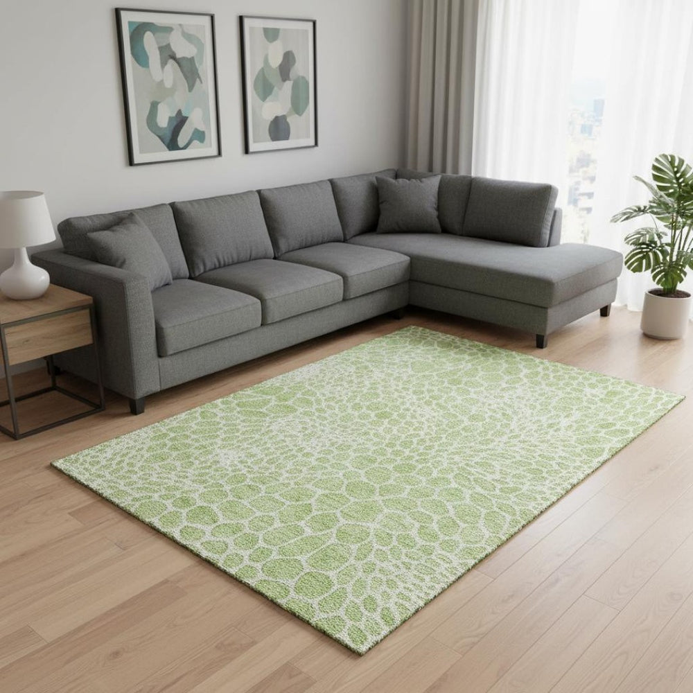 HomeRoots 10' X 14' Artichoke Green Geometric Area Rug – Washable, UV-Protected, Stylish & Durable for Homes 673025