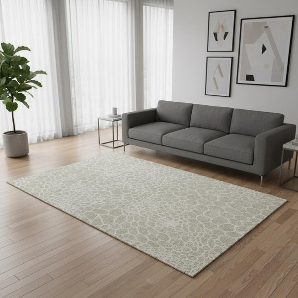 HomeRoots 5' X 8' Beige & Ivory Geometric Area Rug - Washable, UV-Protected, Stain-Resistant, Non-Slip Design 673027