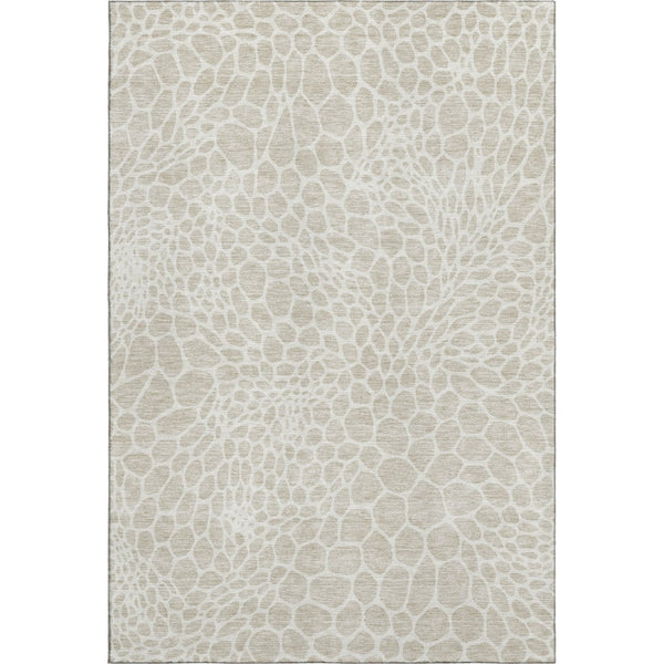 HomeRoots 5' X 8' Beige & Ivory Geometric Area Rug - Washable, UV-Protected, Stain-Resistant, Non-Slip Design 673027