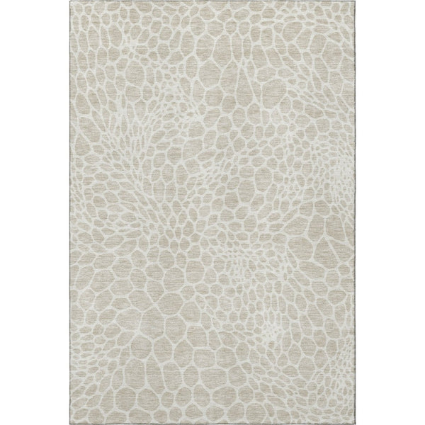 HomeRoots 5' X 8' Beige & Ivory Geometric Area Rug - Washable, UV-Protected, Stain-Resistant, Non-Slip Design 673027