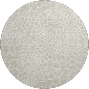 HomeRoots 8' Beige And Ivory Geometric Round Rug - Washable, UV Protected, and Perfect for High-Traffic Areas 673028