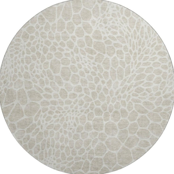 HomeRoots 8' Beige And Ivory Geometric Round Rug - Washable, UV Protected, and Perfect for High-Traffic Areas 673028
