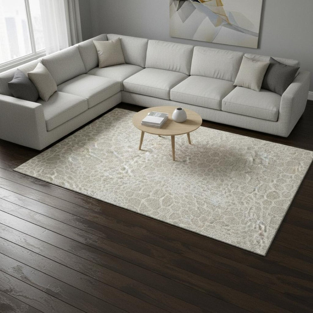 HomeRoots 8' X 10' Beige and Ivory Geometric Washable Area Rug with UV Protection - Durable, Stylish, Easy Care! 673029
