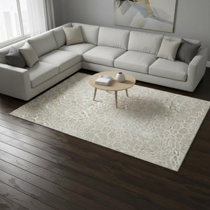 HomeRoots 8' X 10' Beige and Ivory Geometric Washable Area Rug with UV Protection - Durable, Stylish, Easy Care! 673029
